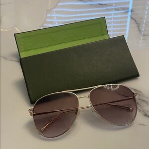 LongChamp Aviator Sunglasses with Gold Frame and Brown Lenses